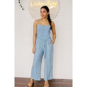 Denim Jumpsuit Smocked Wide leg Womens Juniors Large Relaxed Fit Thin Soft Indie